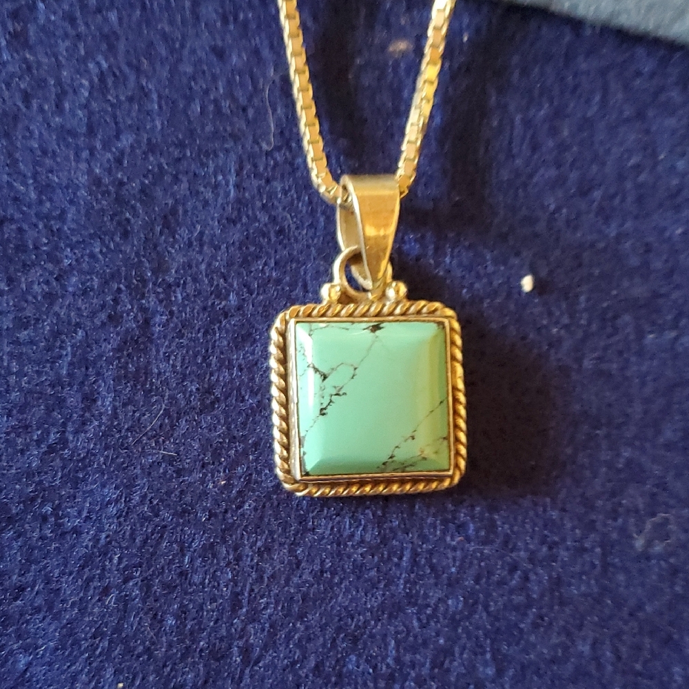 Sterling Silver Pendant Necklace with Turquoise Stone, 10" Chain